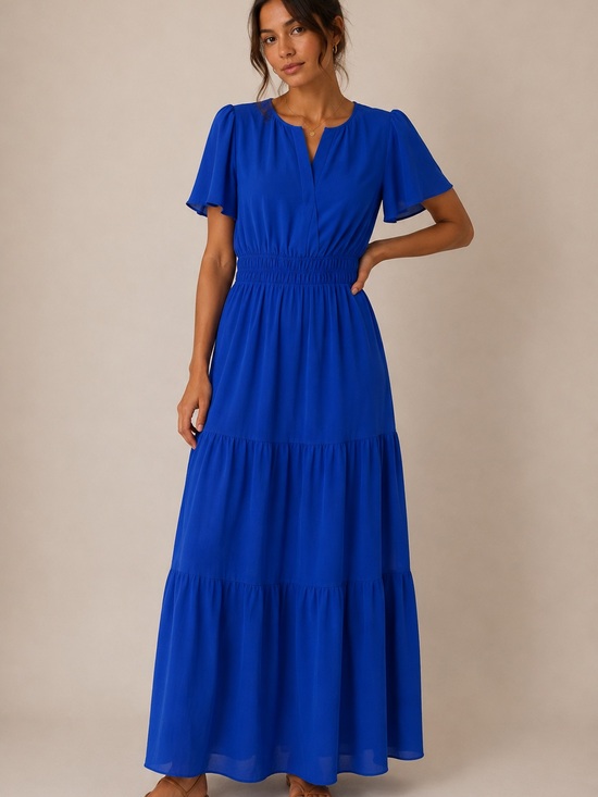 Monteau Dresses & Skirts - Monteau Cobalt Blue Maxi Dress with Flutter Sleeves